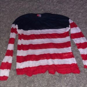 Divided red, white and blue sweater